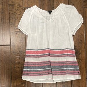 Talbots White and red Short Sleeve Relaxed Blouse